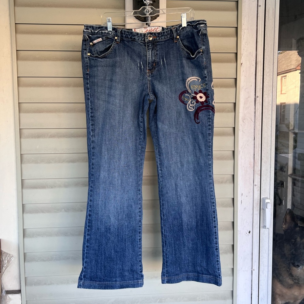 Vintage Enyce Y2K Embroidered Baggy Medium Wash Jeans Size 36x31 Wide Leg